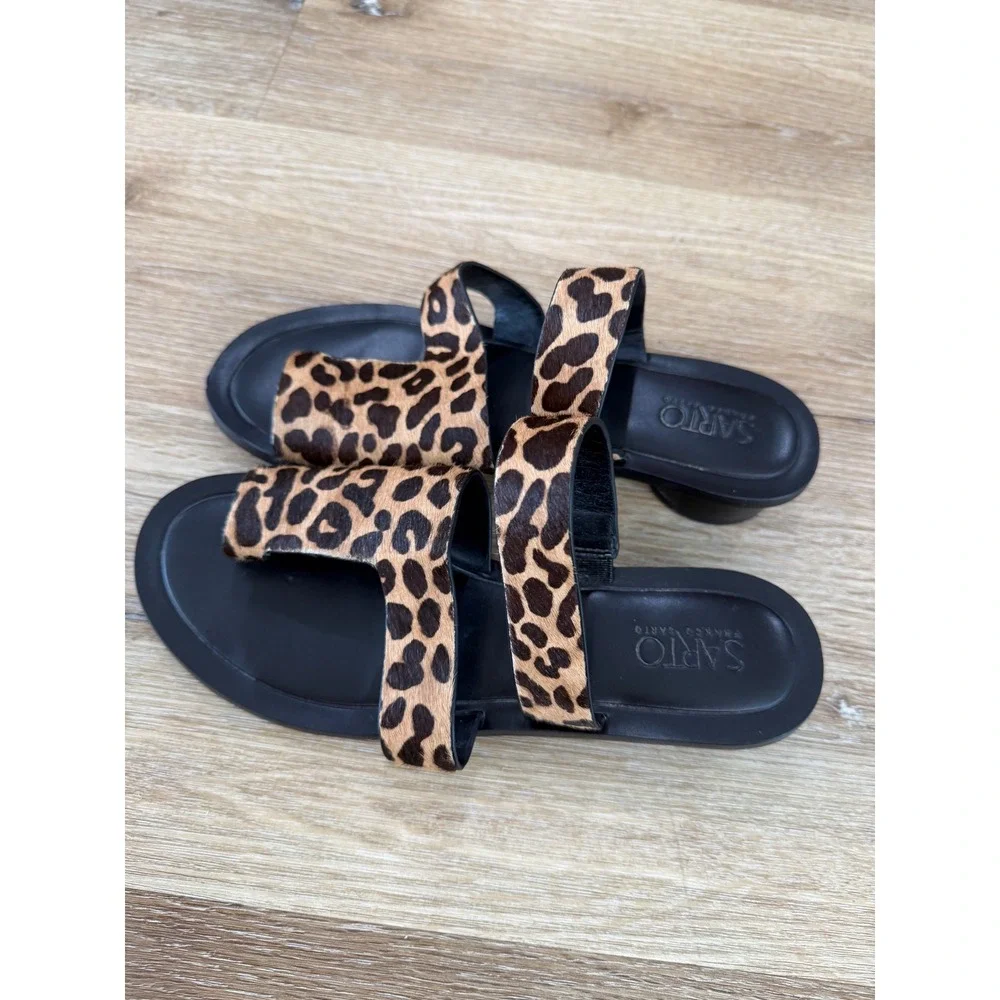 Sarto Franco‎ Sarto Trixie Sandals Womens 7.5 Leopard Calf Hair Toe Loop Slides